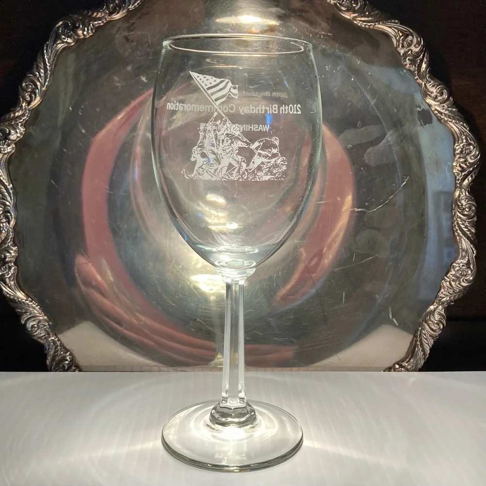 IWO JIMA 210th Birthday Commemoration Wine Glass Washington DC 7.5 x 3.5 inches